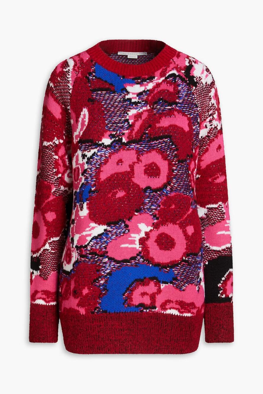 Stella McCartney Floral Jacquard Wool-Blend Sweater in Red- 42